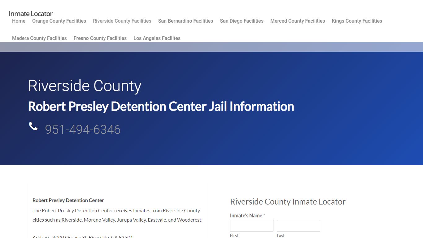 Robert Presley Detention Center - Inmate Locator