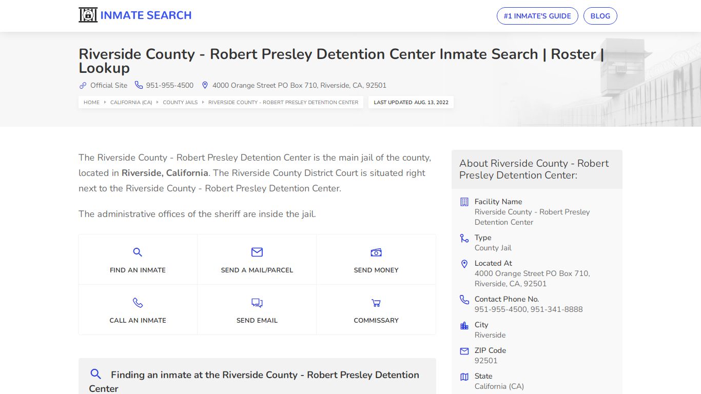 Riverside County - Robert Presley Detention Center Inmate ...